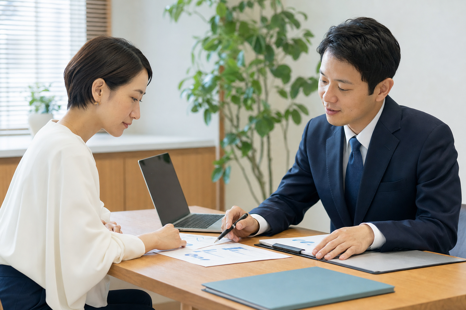 社労士が事業主と資料を確認している相談風景